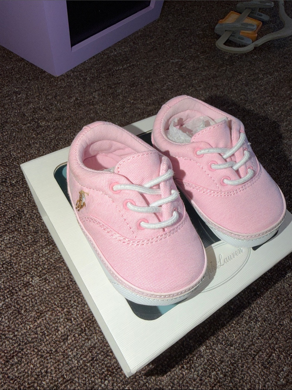 Ralph Lauren Pink Canvas Baby Lace-Up Sneakers